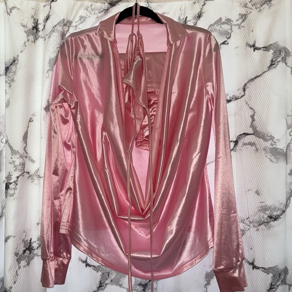 Pink Satin 3 Piece Skirt Set (Bra, Skirt, and top) Size Large - Picture 2 of 3